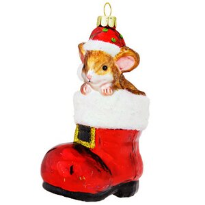 Елочная игрушка Мышонок в красном башмачке Санты 13 см, стекло, подвеска Holiday Classics фото 1