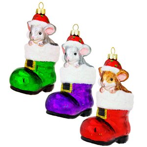 Елочная игрушка Мышонок в красном башмачке Санты 13 см, стекло, подвеска Holiday Classics фото 2