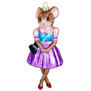 Елочная игрушка Мышка Вивьен на прогулке 15 см, стекло, подвеска Holiday Classics фото 1