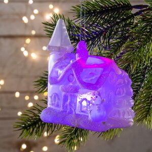 Светящаяся елочная игрушка Домик с Башней на батарейке 10*7*11 см, подвеска Snowhouse фото 2