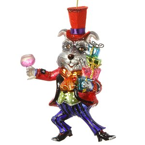 Стеклянная елочная игрушка Собака Ризеншнауцер - Франт в красном сюртуке с бокалом 15 см, подвеска Holiday Classics фото 1