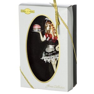 Стеклянная елочная игрушка Собачка Колли - официантка в белом фартучке 16 см, подвеска Holiday Classics фото 2