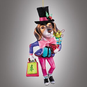 Стеклянная елочная игрушка Собака Мистер Мигель с подарками 16 см, подвеска Holiday Classics фото 3