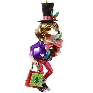 Стеклянная елочная игрушка Собака Мистер Мигель с подарками 16 см, подвеска Holiday Classics фото 1