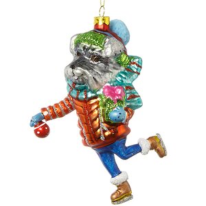 Стеклянная елочная игрушка Собака Ризеншнауцер - фигурист с подарками 14 см, подвеска Holiday Classics фото 1