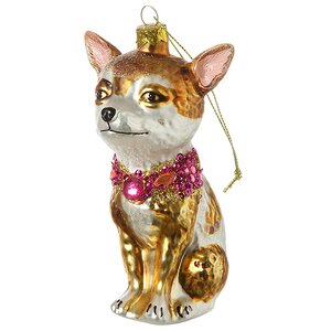 Стеклянная елочная игрушка Собачка Чихуахуа в ошейнике с инкрустацией 12 см, подвеска Holiday Classics фото 1