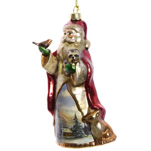 Стеклянная елочная игрушка Дед Мороз с енотом и птичкой 15 см, подвеска Holiday Classics фото 1