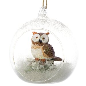 Стеклянный шар с композицией Зима в лесу с Совой 9 см, подвеска Holiday Classics фото 1