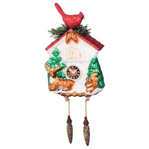 Стеклянная елочная игрушка Часы - ходики Волшебный Лес с птичкой 20 см, подвеска Holiday Classics фото 1