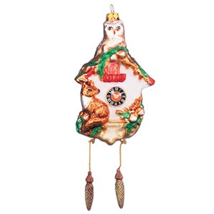 Стеклянная елочная игрушка Часы - ходики Волшебный Лес с совой 20 см, подвеска Holiday Classics фото 1