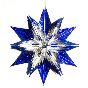 Звезда из фольги Объемная 40 см серебряная-синяя голографическая