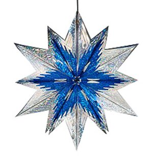 Звезда из фольги Объемная 60 см серебряная голографическая с синим