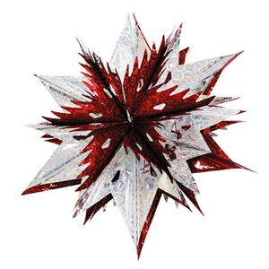 Звезда из фольги Объемная 60 см серебряная голографическая с красным