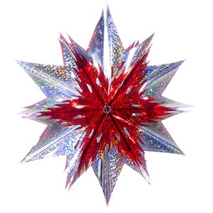 Звезда из фольги Объемная 60 см красная с серебряным голографическая