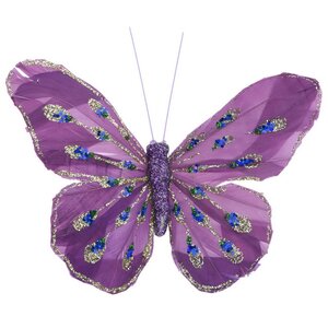 Декоративное украшение Butterfly Jody 13 см фиолетовое, 2 шт, клипса Koopman фото 2