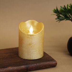 Светодиодная свеча Живое Пламя 10 см золотая восковая на батарейках, таймер Kaemingk фото 3
