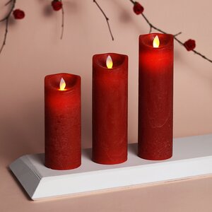 Набор свечей с имитацией пламени Magic Flame 12-17 см, 3 шт, с пультом управления, красные, восковые Peha фото 4