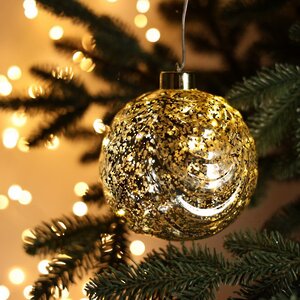 Светящийся елочный шар Леннарт 12 см золотой, 5 теплых белых LED ламп, на батарейках Kaemingk фото 3