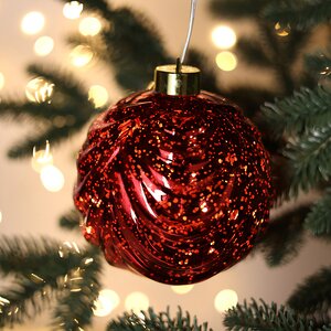 Светящийся елочный шар Леннарт 12 см красный, 5 теплых белых LED ламп, на батарейках Kaemingk фото 1