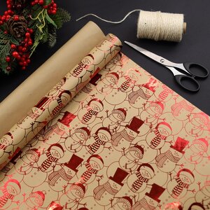 Крафт бумага для подарков Christmas House: Снеговики 150*70 см Kaemingk фото 1
