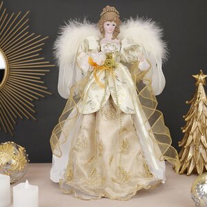 Верхушка на елку Ангел Шарлиз в платье с золотыми лентами 43 см Kurts Adler фото 1