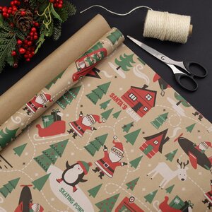 Крафт бумага для подарков Christmas Charm: Лесная Деревушка 200*70 см Kaemingk фото 1