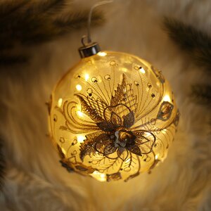 Светящийся елочный шар Gelemary 15 см, 30 теплых белых LED ламп, шампань, на батарейках, стекло Koopman фото 1