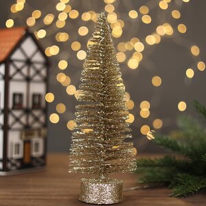 Декоративная светящаяся елочка Chelsea Gold 26 см, 15 теплых белых мини LED ламп, на батарейках Kaemingk фото 2