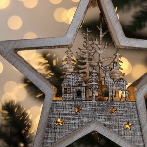 Декоративный светильник Звезда Apeldoorn Story - Рождество в лесу 14 см, на батарейках Kaemingk фото 3
