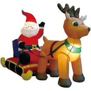 Надувная фигура Санта на санях с оленем Рудольфом 150 см с подсветкой, IP44