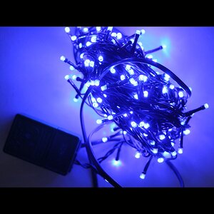 Электрогирлянда с синими LED лампами, зеленый ПВХ, контроллер