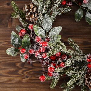 Венок заснеженный Ягодная Хвоя 40 см, ЛИТАЯ 100% Kaemingk фото 11
