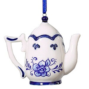 Елочное украшение Фарфоровый Чайник Гжель-2, 7 см, подвеска Kurts Adler фото 1