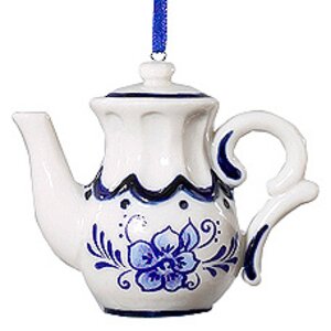 Елочное украшение Фарфоровый Чайник Гжель-3, 7 см, подвеска Kurts Adler фото 1
