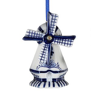 Елочная игрушка Ветряная Мельница в Дельфтском Стиле с Круглой Крышей 8 см, подвеска Kurts Adler фото 1