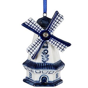 Елочная игрушка Ветряная Мельница в Дельфтском Стиле с Синей Крышей 8 см, подвеска Kurts Adler фото 1