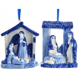 Елочное украшение Вертеп из Делфта - Дева Мария с Иосифом у младенца Иисуса 8 см, подвеска Kurts Adler фото 2