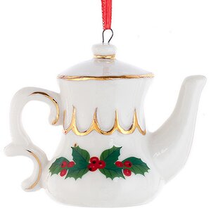Елочная игрушка из фарфора Чайник - Рождественское чаепитие 6 см, подвеска Kurts Adler фото 1