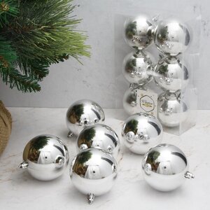 Набор пластиковых глянцевых шаров 8 см серебряный, 6 шт, Winter Decoration
