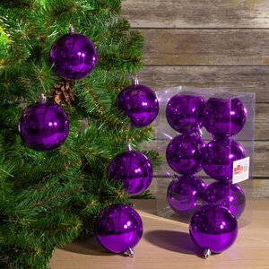 Набор пластиковых глянцевых шаров 8 см фиолетовый, 6 шт, Winter Decoration