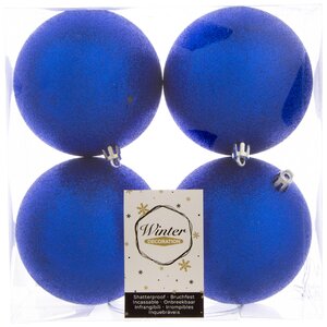 Набор пластиковых шаров 10 см синий искристый, 4 шт, Winter Decoration