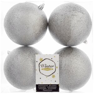 Набор пластиковых шаров 10 см серебряный искристый, 4 шт, Winter Decoration
