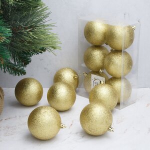 Набор пластиковых шаров 8 см золотой искристый, 6 шт, Winter Decoration