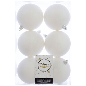 Набор пластиковых шаров 8 см белый искристый, 6 шт, Winter Decoration