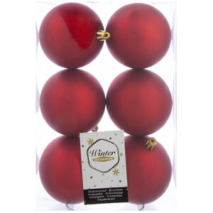 Набор пластиковых матовых шаров 8 см красный, 6 шт, Winter Decoration