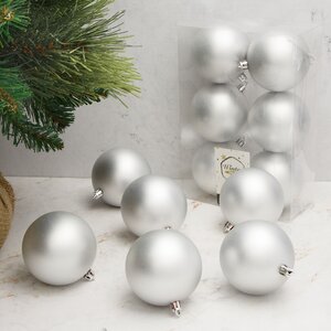 Набор пластиковых матовых шаров 8 см серебряный, 6 шт, Winter Decoration