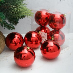 Набор пластиковых глянцевых шаров 10 см красный, 4 шт, Winter Decoration