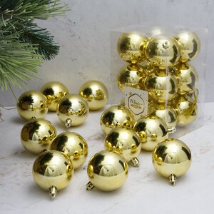 Набор пластиковых глянцевых шаров 6 см насыщенно-золотой, 12 шт, Winter Decoration