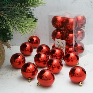 Набор пластиковых глянцевых шаров 6 см красный, 12 шт, Winter Decoration Winter Deco фото 1
