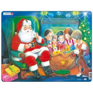 Детский новогодний пазл Санта с детьми, 15 элементов, 37*29 см LARSEN фото 1